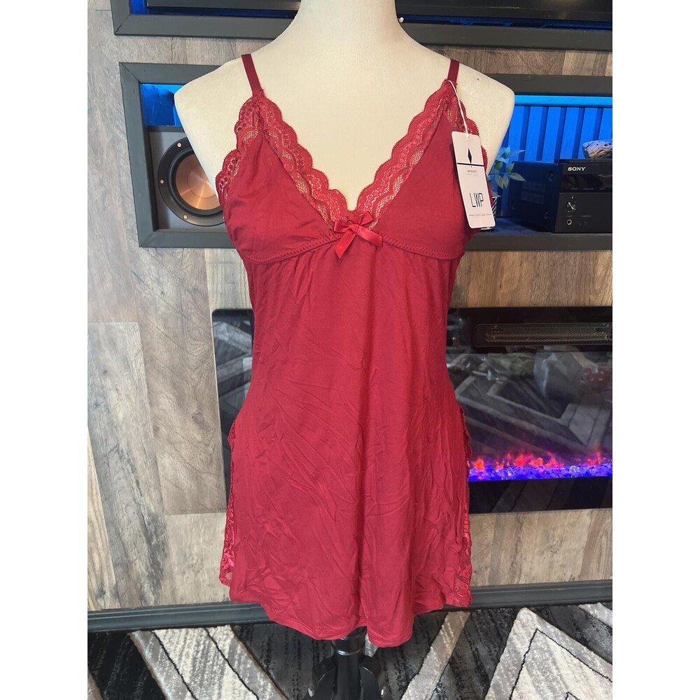 LWP Red Lace Trim Chemise Nightgown